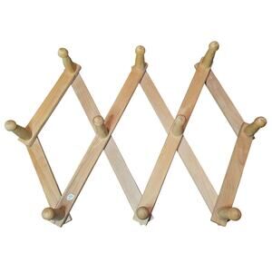 Vintage Wood Accordion Peg Rack 10 Pegs Expandable Natural Finish Cottage Retro